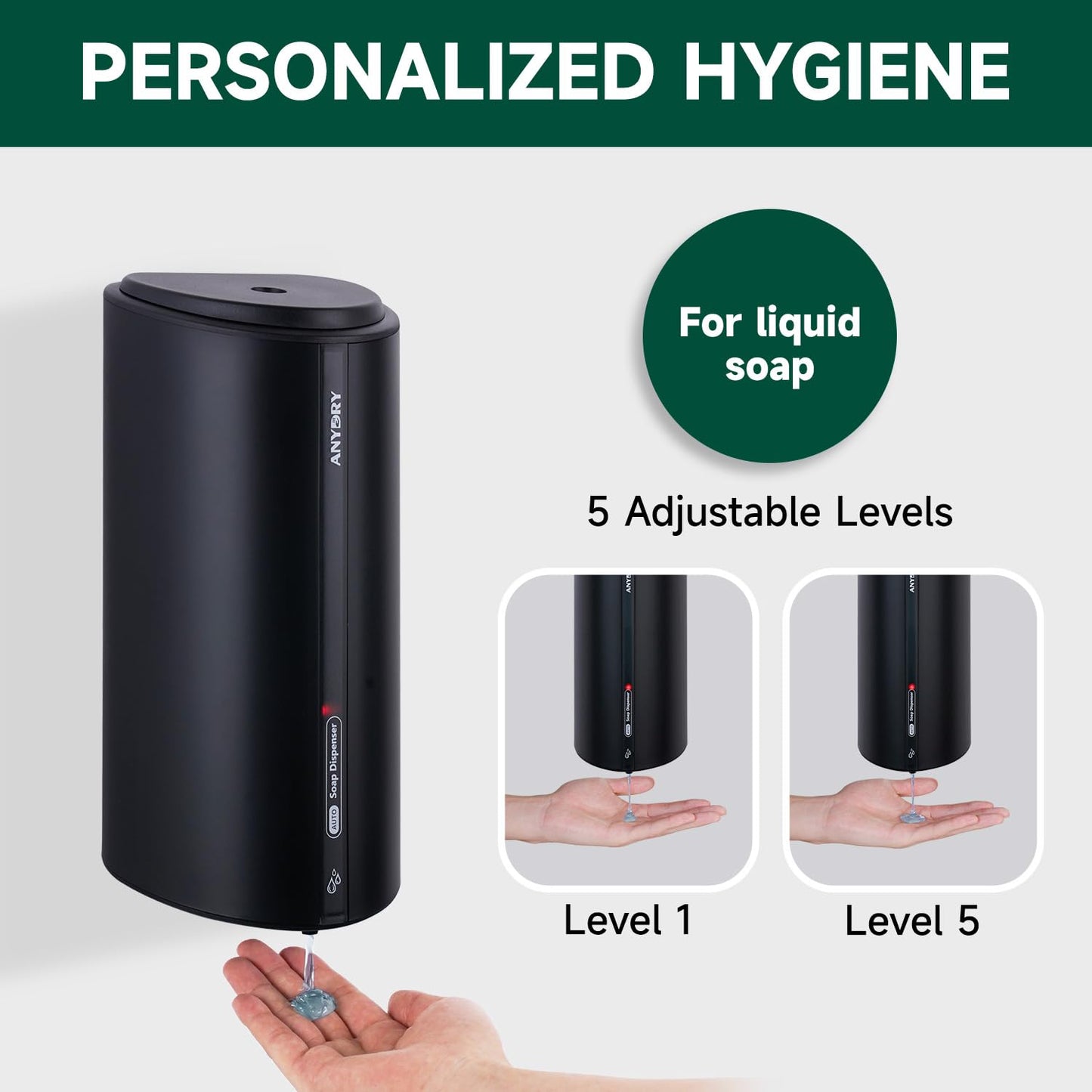 anydry 29fl.oz/850ml Commercial Automatic Liquid Soap Dispenser Wall-Mounted Large Capacity Model AD1209 Black