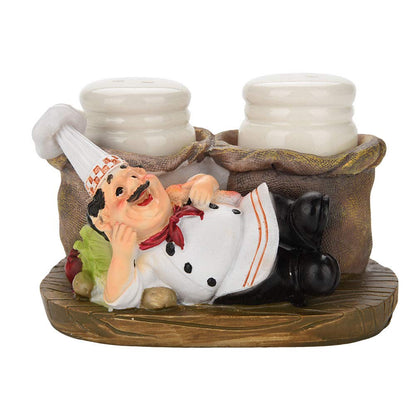 Salt and Pepper Shakers Set, Resin Chef Decorative Statue Spice Organizer Funny Chef Ornament Spice Jars Holder with Chef Figurines Holder for Family, Kitchen, Restaurant, Cafe, Bakery(#C)