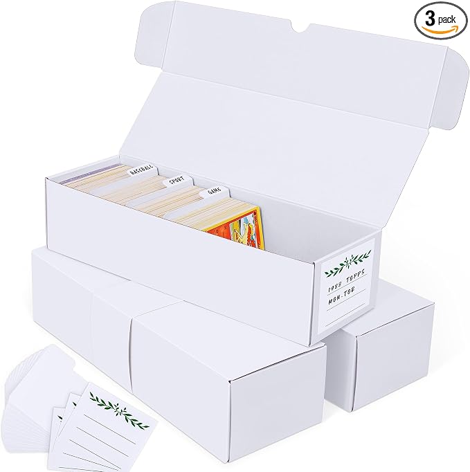 Trading Card Storage Box, Cardboard Storage Boxes with Dividers for Baseball, Sports, Game, Playing Card Collection Organizer, pack of 3
