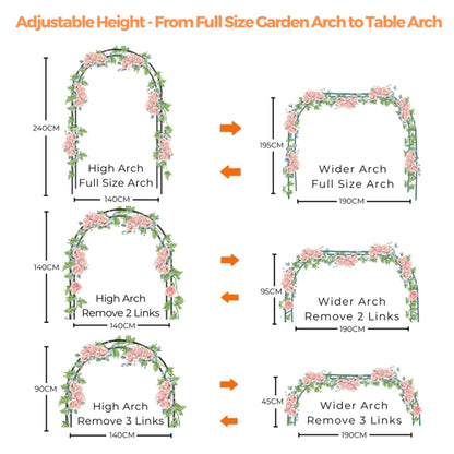 Mr.Ton Garden Arch Trellis for Climbing Plants Outdoor, Metal 7.8ft Arch Archway, Raised Garden Bed Arches, Wedding Arch, Green
