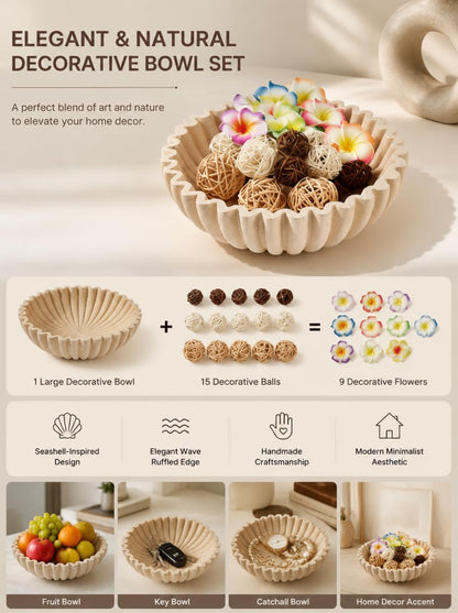 WVTANVW Ruffle Decor Large Decorative Bowl,fruit bowl kitchen stone bowl,bowl decor,Trendy home decor large Stylish Key Bowl for Entry Table