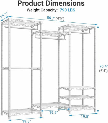 VIPEK V5C Medium Covered Clothes Rack Heavy Duty Portable Closet Wardrobe, Freestanding White Clothing Rack with Grey Upgraded Polyester Cover, Adjustable Custom, 56.7" Lx15.7 Wx76.4 H