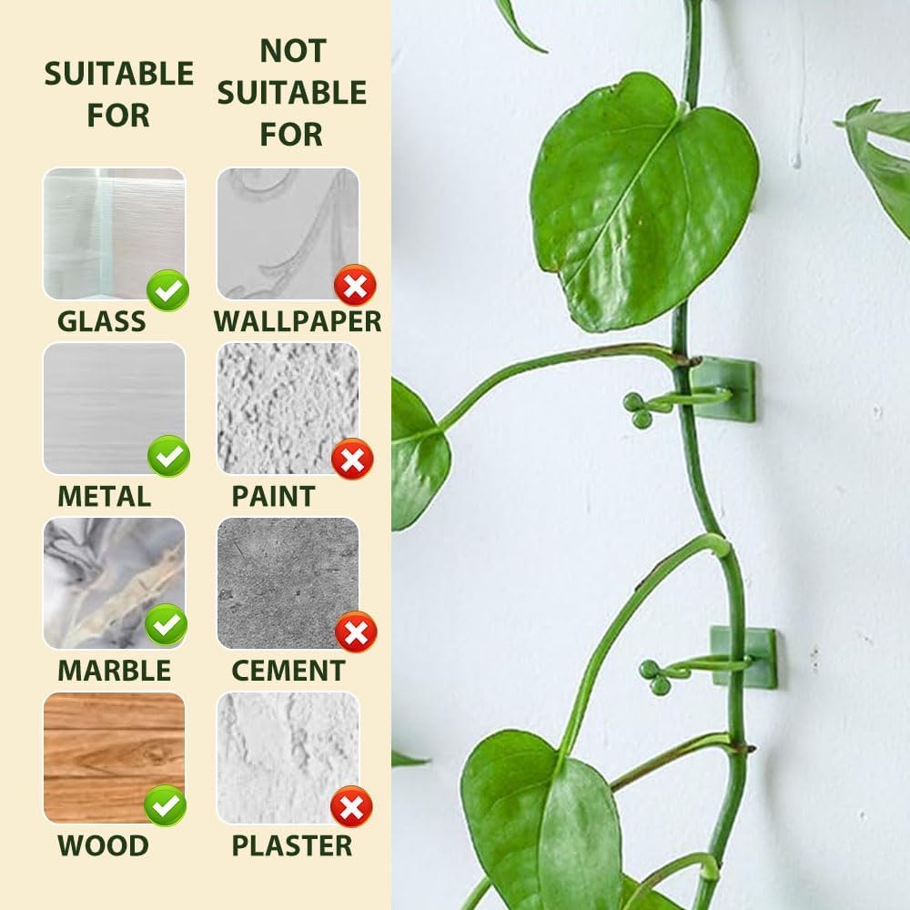 SMILEASE 2025 New Self-Adhesive Vine Support Binding Clip Invisible Plant Fixation Hooks for Gardening,Plant Wall Clips for Climbing Plants, Wire Cable Storage Management (Green, 300PCS)