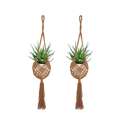 2 Pack 90CM (35inch) Extra Long Macrame Plant Hangers, up to 8 inch Pot Hanging Planter with Patterns, Premium Cotton Rope Crochet Boho Hanging Planter Basket for Indoor & Outdoor Plants (Brown)