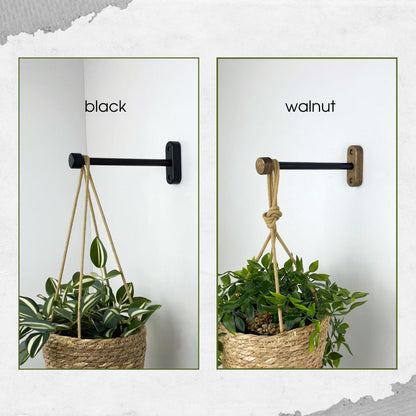 EvenWood 2-Piece Set of Wooden Plant Hooks for Wall with Sturdy Metal Tube - Plant Wall Hanger for Pots, Flower Brackets - Bracket Plant Hanger for Indoor and Outdoor Decorations (Walnut, 8 Inch)
