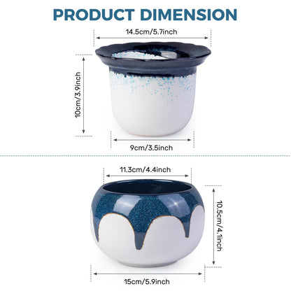 African Violet Pots, 6 inch Ceramic Easy Self Watering Plant Pot for Busy Plant Lovers, Automatically Absorb Appropriate Amount of Water, Flower Pot Indoor-Plants Not Included(Blue)