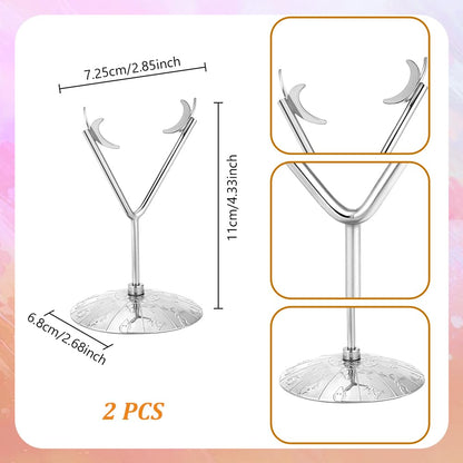 AHANDMAKER 2Pcs Rock Display Stand, Metal Heart Shape Crystal Display Holder Small Crystal Ball Holders for Gemstones Spheres Geodes Rocks Fossils Marbles Home Office Decor, Platinum