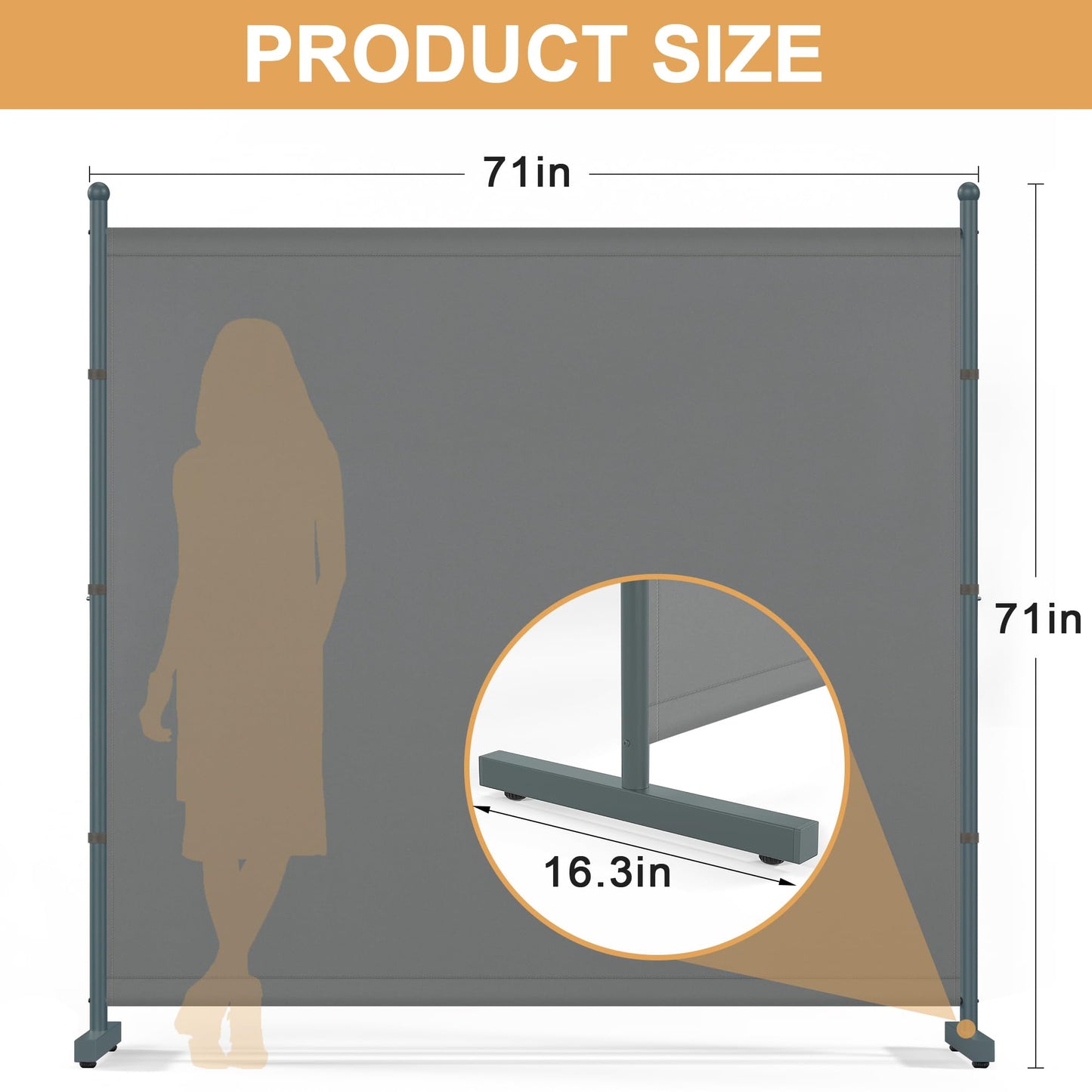 Yettsoy 6FT Extra Thick Single Panel Room Divider, Heavy Duty Privacy Partition Screen Wall Divider for Room Separation, Freestanding 71" W Room Divider Panel for Dorm Studio Office, Grey