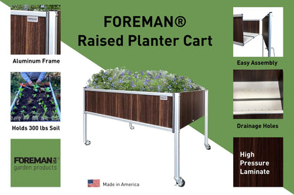 Foreman Raised Garden Bed on Wheels – Weather-Resistant Raised Garden Bed (48" x 24" x 32") with Drainage, Ideal Raised Garden Bed for Vegetables & Flowers – 300 lb Capacity, Tosca Wood Grain