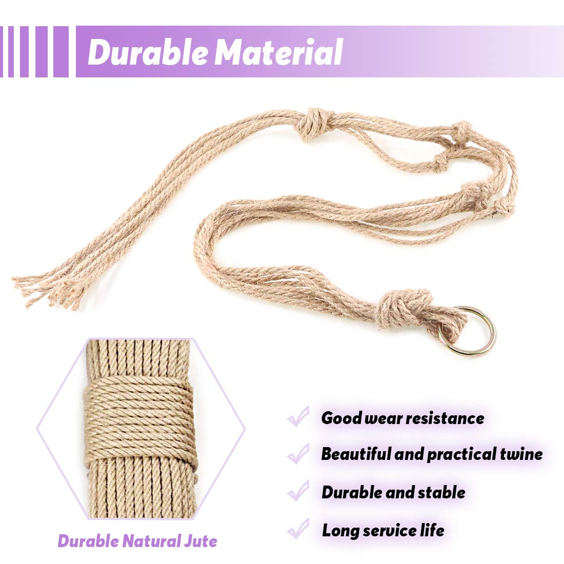 Swpeet 6 Pack 3 Sizes Macrame Hanging Planter Holder Plant Hanger with 6 Pack 2.9 Inch Ceiling Cup Hooks Kit, Hanging Planter Basket Rope Holder for Indoor Outdoor Decorations Beautiful Hanging