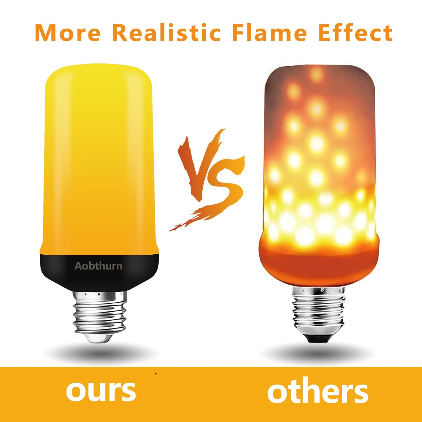 aobthurn Flame Light Bulbs, 4 Modes LED Flame Effect Light Bulb, E26 Base Flickering Light Bulb,Fire Light Bulbs Halloween Home Party (4, Orange)