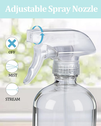 TERESRY 2 Pack 360° Glass Spray Bottles with Silicone Sleeve, 16 oz Empty Refillable Containers with Adjustable Spray Nozzles, Spray Bottles for Hair, Cleaning Solutions and Plants Grey&Blue