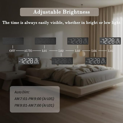 DreamSky Wooden Digital Alarm Clock with Date & Day of Week for Bedroom | Large Display Desk Clock for Living Room, Temperature, Dimmer, Adjustable Volume, Auto DST, Office Wood Décor (Plug-in)
