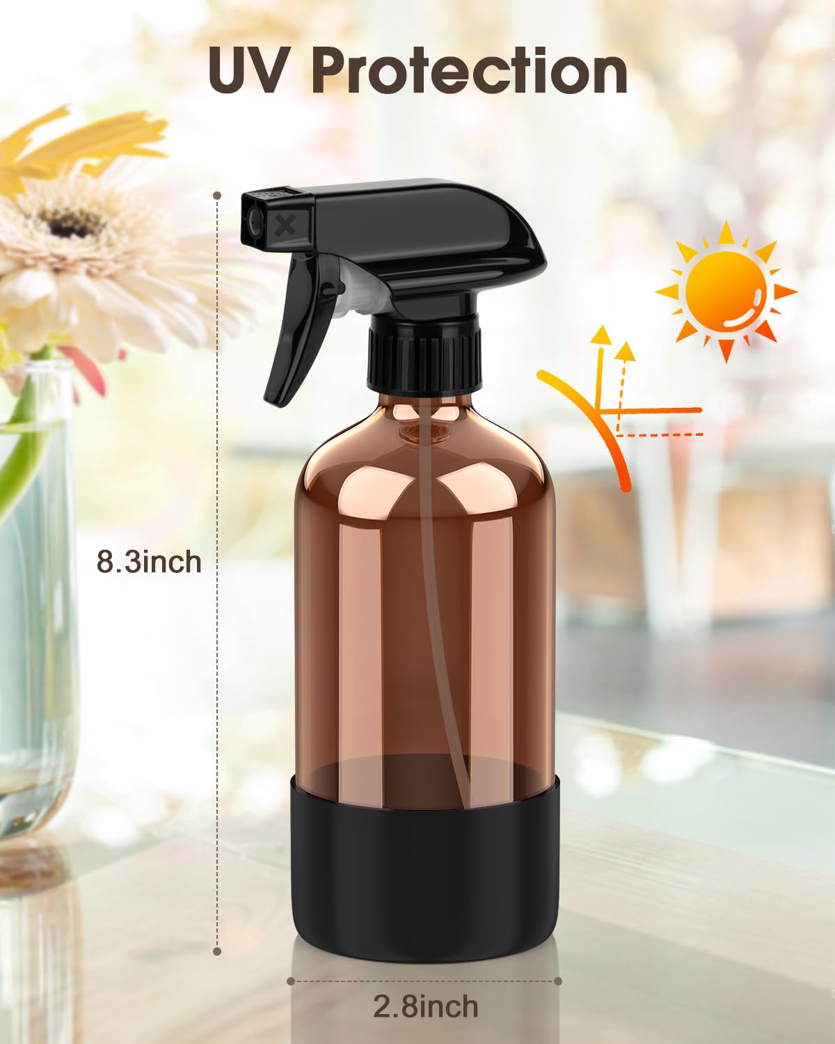 Bontip Glass Spray Bottle with Silicone Sleeve Protection, Amber Glass Spray Bottle Set for Window Cleaner Aromatherapy Facial Hydration Watering Flowers Hair Care 2 Pack/16 oz (Black & Orange, 16 oz)