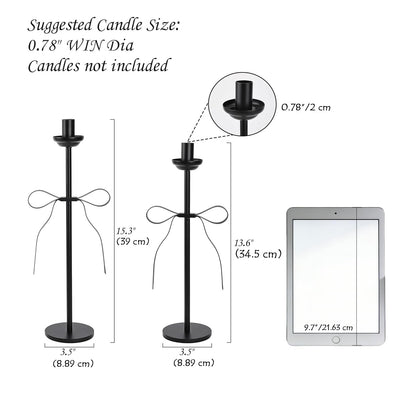 Black Taper Candlestick Holders,Set of 2 Bow Candle Stick Holders,Metal Modern Candle Stands Decorative for Dining Table Centerpiece,Wedding Decor