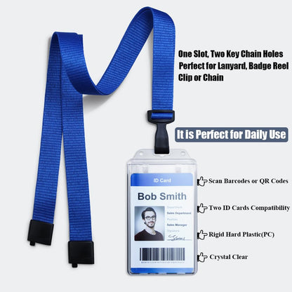 Bulk 50 Pack Permanent Locking Hard Plastic ID Badge Holder-Vertical Clear Heavy Duty Protector Secure Case Holder for Passes Access Office Student IDs Proximity RFID One or Two I'd Cards by BETOOM