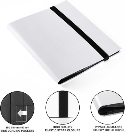 GEAoffice Card Binder, 9 Pockets Trading Card Album Folder, 360 Side Loading Pocket Binder for Sports&Game Cards, MTG and Other TCG, White