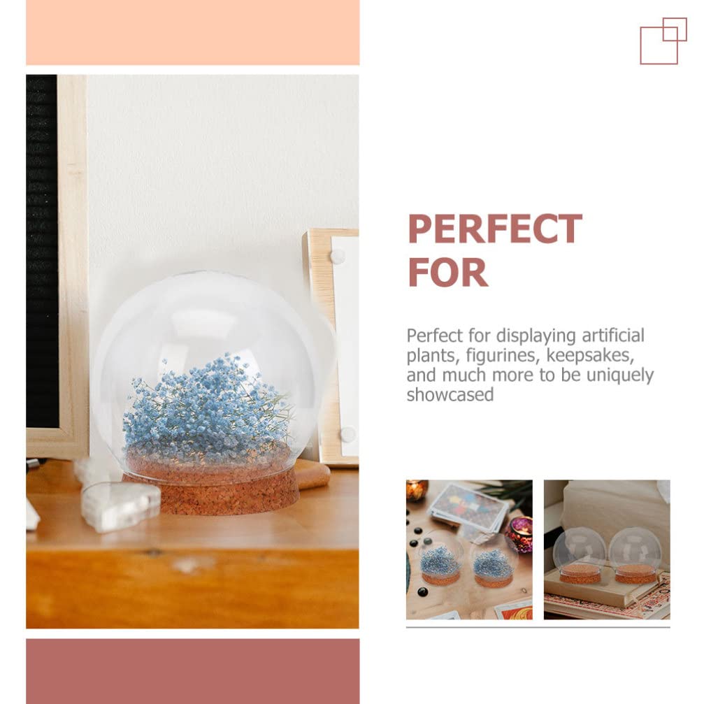 Homoyoyo Cloche Glass Dome 4pcs Glass Dome Cloche with Lights Wood Base Globe Terrarium Jar Eternal Flower Cover Holder Ornament Stand for Lanscape Rose 12CM Globe Plant Terrarium
