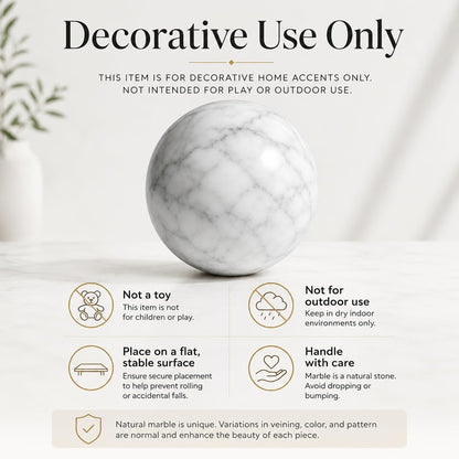 SIRIZEN-DIVING Large Natural Marble Decorative Sphere, 10 cm Solid Stone Ball for Coffee Table Centerpiece, Console Table and Shelf Decor