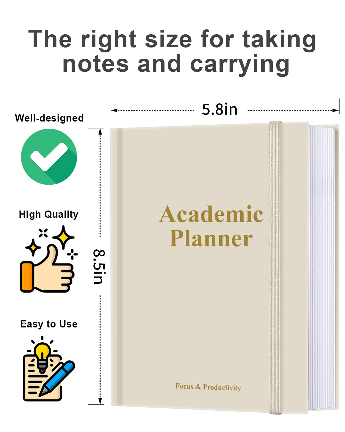Academic Planner for 2026-2027 or Anytime – 5.8" x 8.5" Undated Weekly Student Planner For Homeschool, High School, College & Nursing Students, 200 Pages, Beige