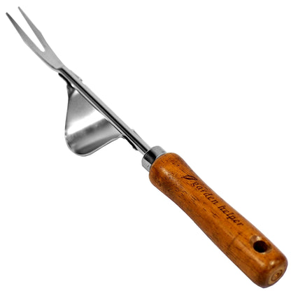 Weed Puller Heavy Duty Japanese Steel with Wood Handle, Hand Weeding Tool, Manual Weeder for Garden, Quick and Easy Weed Pull Tool, Made in Japan, Silver