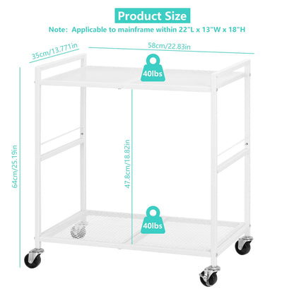 YBING Computer Tower Stand White PC Tower Stand 2 Tier CPU Holder with Wheels Metal Mobile Computer Tower Cart Rolling PC Cart Floor for Fax Home Office