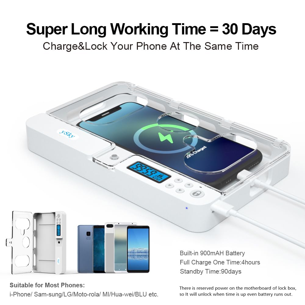 ySky Portable Phone Lock Box with Timer for iPhone and Android Phones, Self-Control Timed Phone Jail Locker to Help Kids,Students, Adults Focus Back, Unplug from Phones Boost Your Mental Wellness