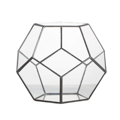 NCYP Small No Door Terrarium Planter - 6.8" x 6.8" x 5.9" Open Geometric Glass Terrarium Pot for Mini Succulents, Small Cactus - Home Tabletop Miniature Decor, Black (No Plants)
