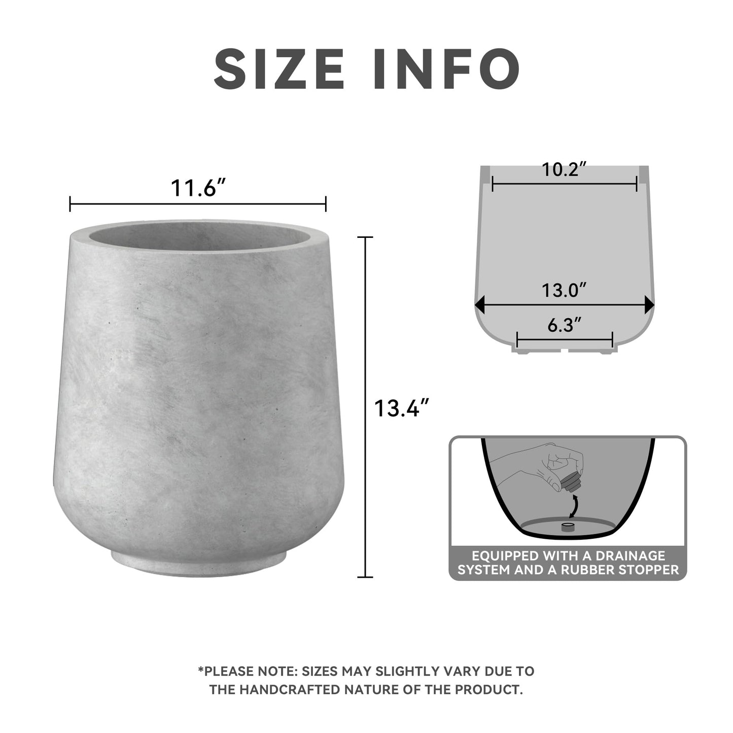 Kante 11.6" Dia Round Concrete Planter, Outdoor Indoor Large Plant Pots Containers with Drainage Hole and Rubber Plug for Home Garden Patio, Natural Concrete