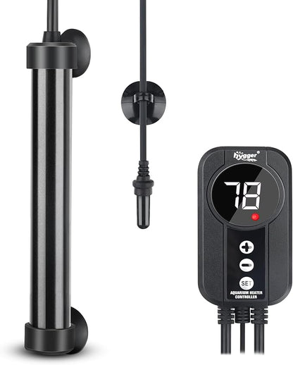 hygger Marine Aquarium Heater 50W 100W 200W 300W 500W,Titanium Heater with Temperature Calibration,Digital LED Controller,Temperature Probe,Submersible Fish Tank Heater for Saltwater Freshwater Tank
