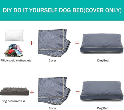 Dog Bed Cover,Waterproof Tough Plastic DIY Pet Bed Cover,Non Stick Hair Easy to Clean Rectangular Fillable Dog Bed Covers with Zipper(Dark Grey,30" L x 20" W x 4" Th,Cover Only)