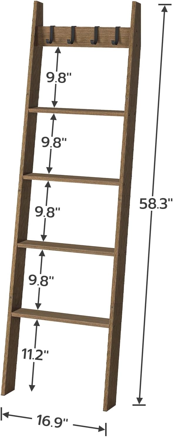 HOOBRO Blanket Ladder for Living Room and Bedroom, Standing Towel Rack, Decorative Ladder Shelf, Wall Leaning Farmhouse Blanket Storage, Towel Rack, Bathroom, 02LB01-51CJ01G1