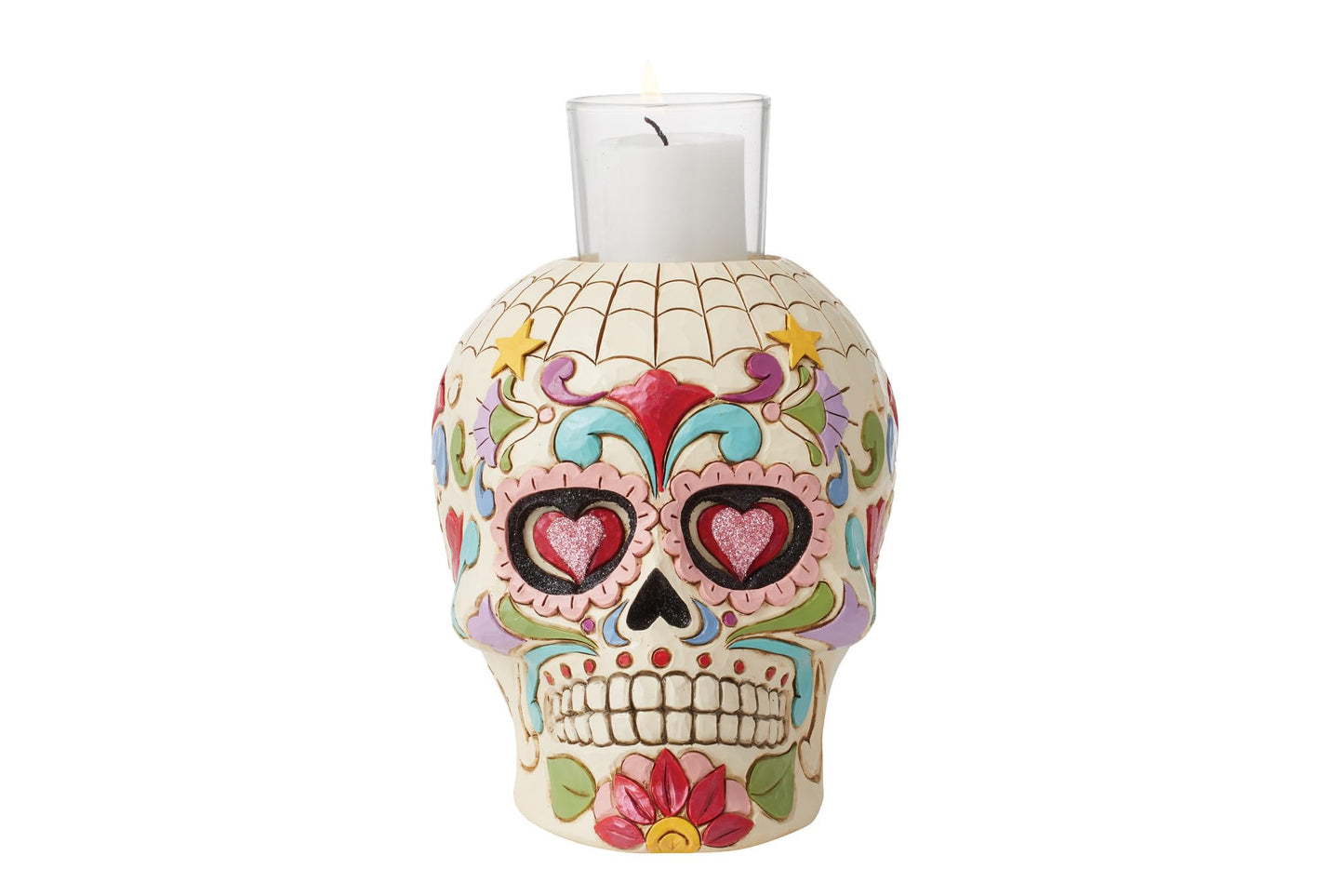Enesco Jim Shore Heartwood Creek Four Seasons Day of The Dead Skull Votive Candleholder Without Candle, 5.5 Inches, Glass, Stone Resin, Witches, Zombies