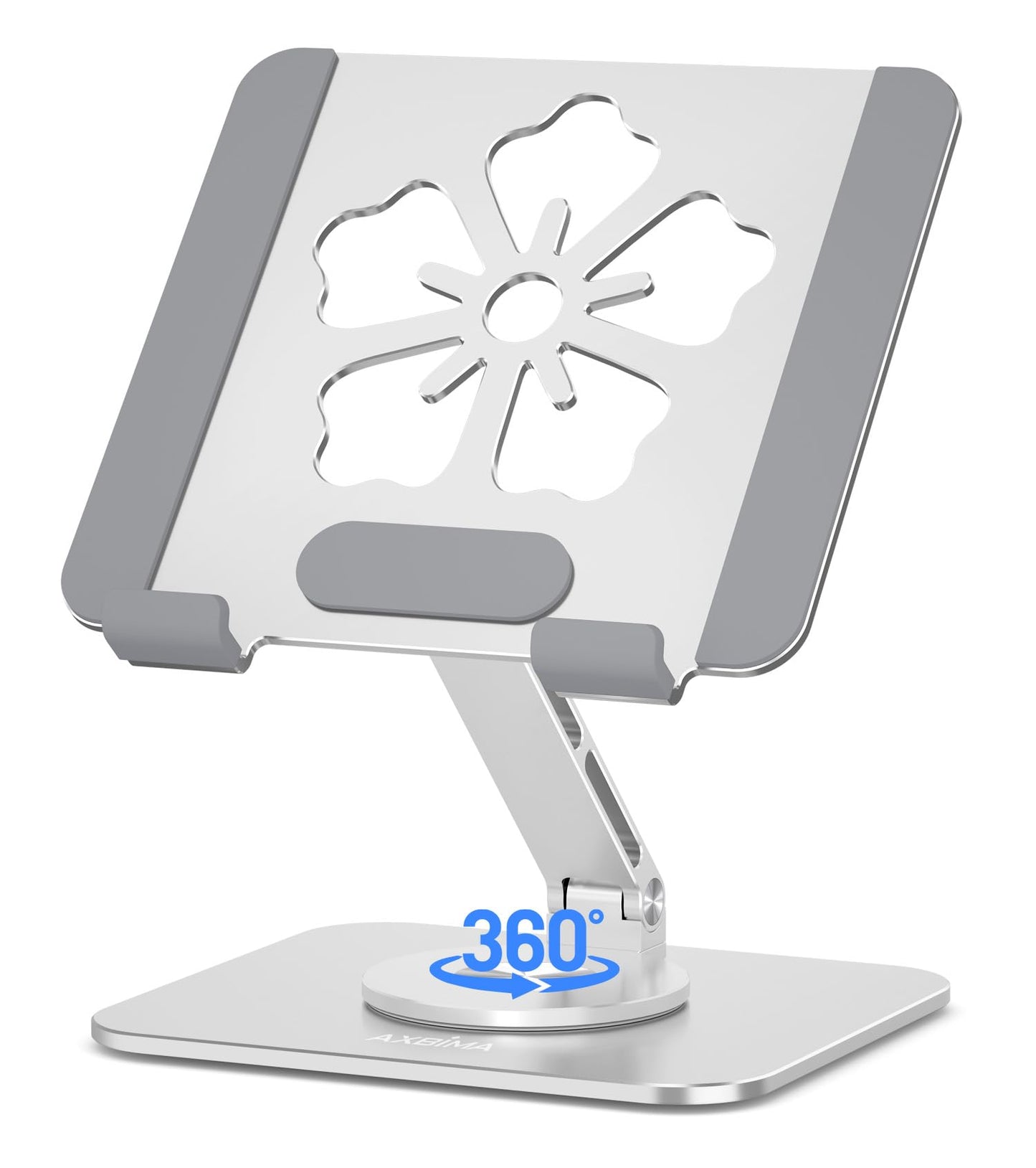 Axbima Rotating Tablet Stand for Desk-Aluminum Office Desk Accessories for Women Moms iPad Gifts Home Office Portable Monitor Stand for iPad, Compatible with iPad Pro, Air, Mini, Kindle 4–12.9",Silver