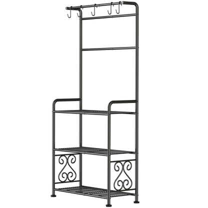 Plant Stand Indoor Outdoor Heavy Duty Metal - 56.4" Tall 3-Tier Shelf for Multiple Plants, Flowers, Rustproof Black Storage Rack for Patio, Balcony, Living Room, Garden, Includes Hooks&Adjustable Feet