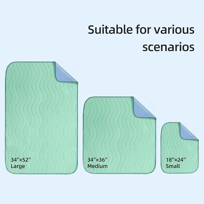 Pee Pads for Adults, Kids and Pets, Cotton-Like Surface, Machine Washable, 100% Leak Prevention with Waterproof TPU Layer (2 Pack, 34*36 inch)