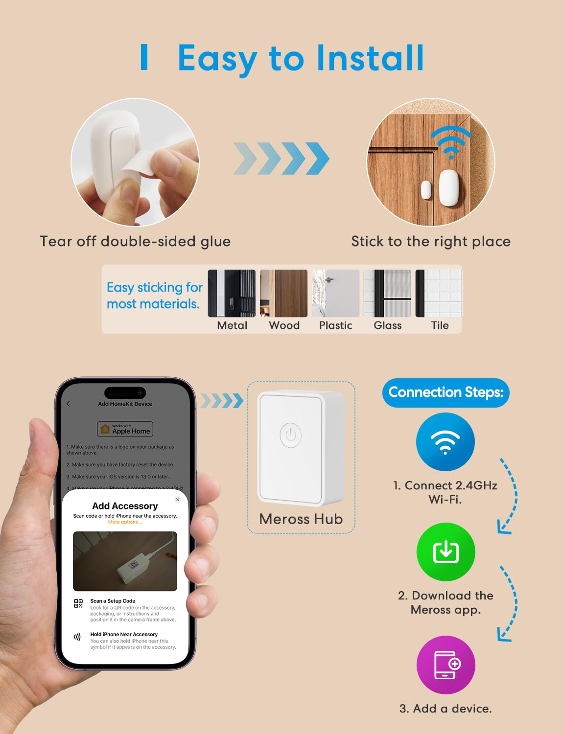 Meross Smart WiFi Door & Window Sensor Kit, Support Apple HomeKit, Alexa, SmartThings, Mini Wireless Detector Burglar Alert, 328ft Range, Home Automation for Security & Kid Safety, Meross Hub Included
