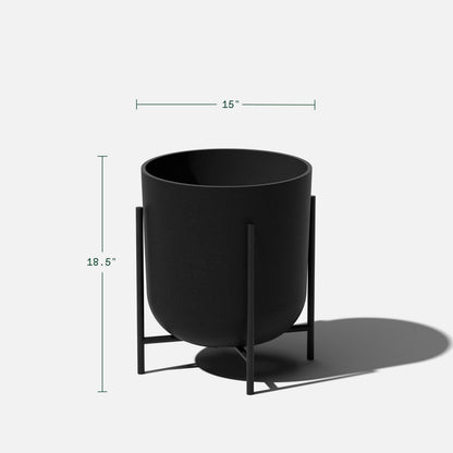 Veradek Mason Series Raised Lima Planter - Round Planter for Patio/Balcony | Plastic-Stone Composite w/Metal Plant Stand | Modern Décor for Plants