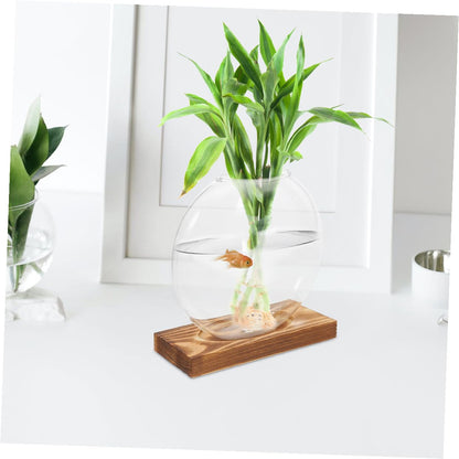 BESPORTBLE 2pcs Glass Vases with Wooden Stand, Hydroponic Propagation Station for Indoor Plants, Decorative Terrarium Pot for Home and Office Gardening
