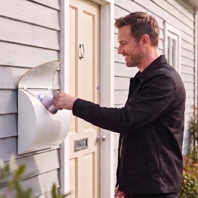 White Wall Mount Mailbox for Outside,Waterproof Metal Mailboxes with Rust-Proof Galvanized Steel,Large Capacity Envelope Mailbox for House,12.99 x 10.35 x 3.5 Inch