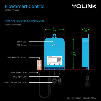 NSF Certified Pulse Meter + Shutoff Valve Kit, 3/4", FlowSmart Controller YS5006 Reads Meter Pulses, Real-Time Usage & Leak Detection, Auto Shutoff (D2D Offline), LoRa Long Range, Hub Included