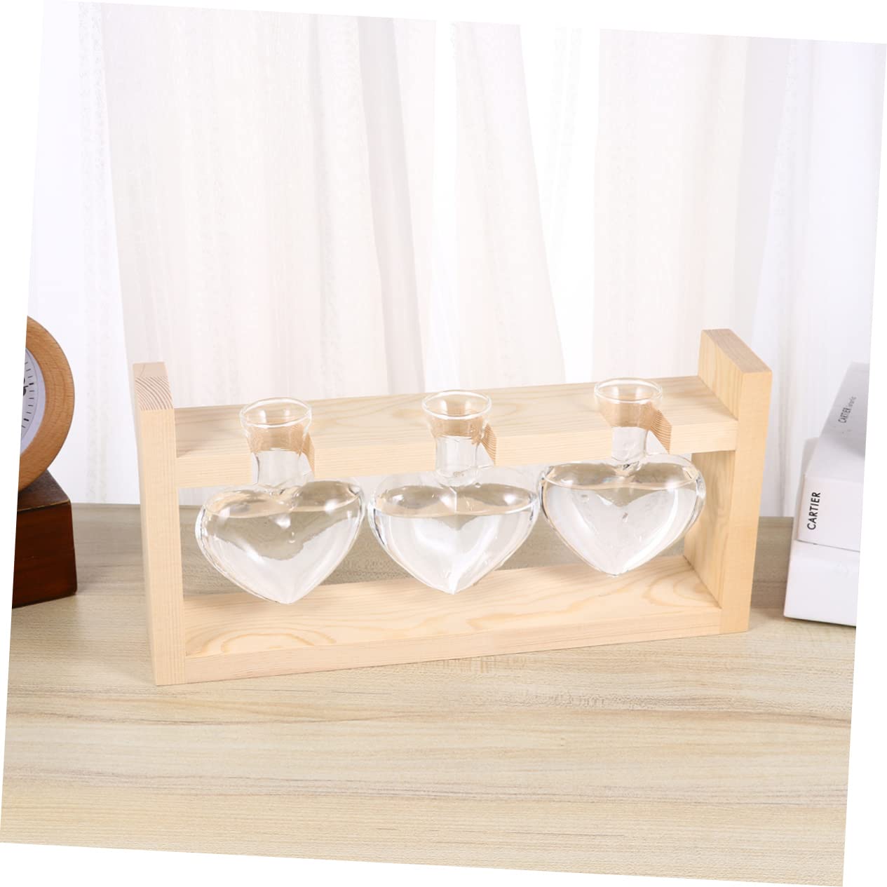 ORFOFE Heart Shaped Glass Vase with Wooden Stand Hydroponic Planter Accessory