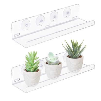 Sumerflos 2 Pack Window Shelves for Plants, Clear Acrylic Suction Cup Shelf, Window Sill Extender Floating Shelves for Indoor Plant, Flowers, Succulents, Seed Starter Pots