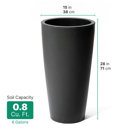 Step2 Tremont Tall Round Tapered Planter, 28" Tall, Indoor/Outdoor Plants, Efficient Drainage, Durable Resin, Onyx Black