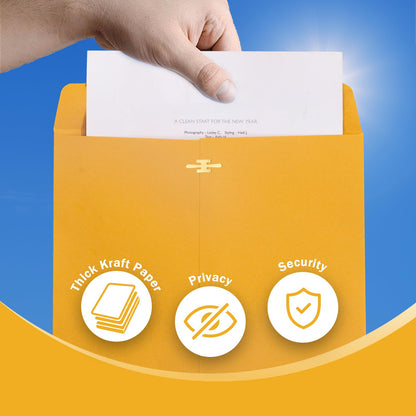Clasp Envelopes 10x13, 100 Pack Goefun Brown Yellow Manilla Envelopes 10x13-100GSM Heavy Kraft Paper, with Clasp and Gummed Seal for Mailing