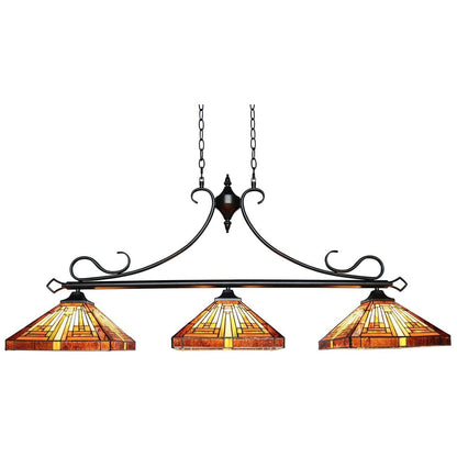 Chloe Lighting Innes 3-Light Island Pendant, Tiffany-Style, 47in Wide, Blackish Bronze, Multicolor Glass, Model CH33359MR47-IL3