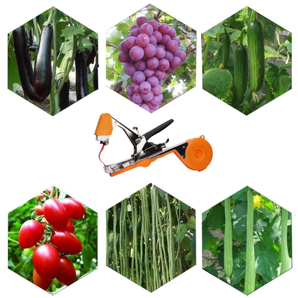 Yolando Plant Tying Machine Tape Tool for Tomatoes Peppers Grapes Cucumbers and Vining Vegetables Quickly and Easily Tie, Great for Gardeners Farmers, with Tapes, Spare Parts, Staples - Orange