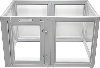 Front Row Clear Plastic Dog Playpen - 6-Panel, 30-inch Height, Durable Indoor/Outdoor Pet Fence, Easy Assembly, Foldable, Small to Medium Dogs and Puppies (Ash Gray, 30", 6)