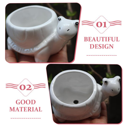 minkissy Ceramic Turtle Succulent Planter Pot for Indoor Home Office, White Cartoon Animal Flower Container, Creative Small Decorative Pot for Succulent Plants