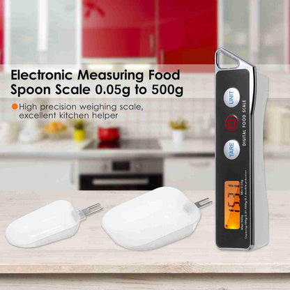 Digital Spoon Scale Electronic Measuring Spoon Scale with LCD Display, Electronic Measuring Spoon Scale Food Tare Function Capacity 0.05g to 500g g Kitchen Food Weighing Spoon Scale (Black)